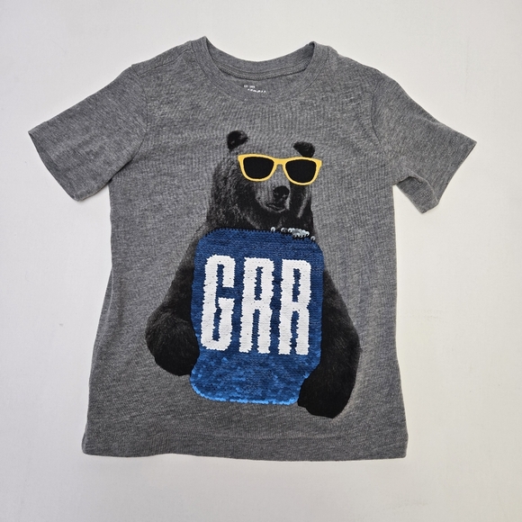OSHKOSH Grey Bear reversible sequins Short Sleeve Tee Size 4 - Picture 1 of 5
